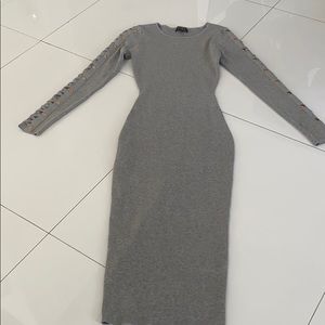 Long sleeve dress grey with gold buttons
